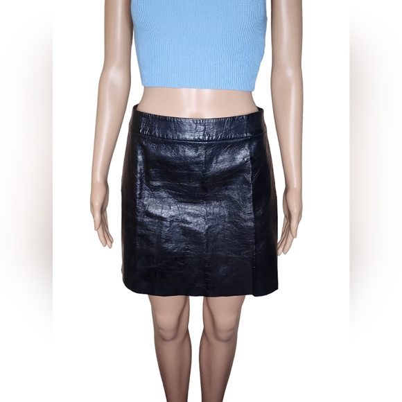 Alice and olivia women's black geniune leather skirt 4 - Picture 4 of 7